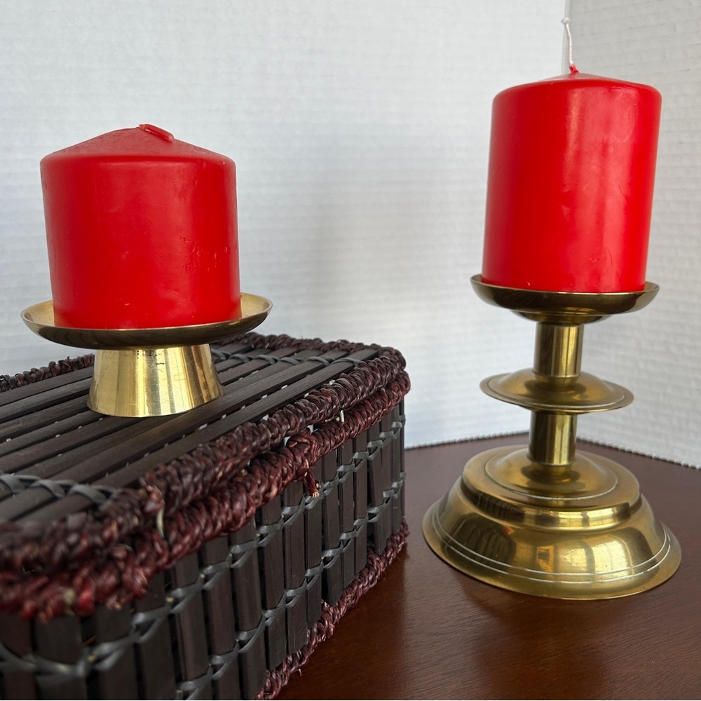 Two Brass Pillar (Piller) Candle Holders/Stands